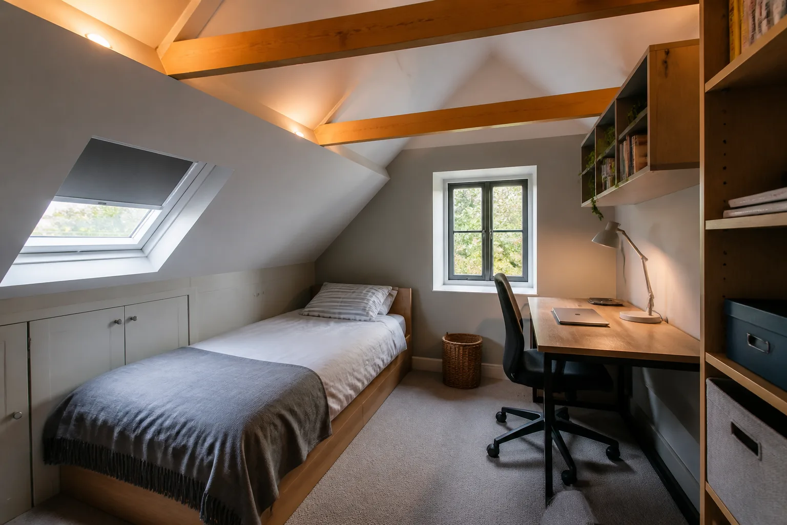 A attic dorm room, designed for it