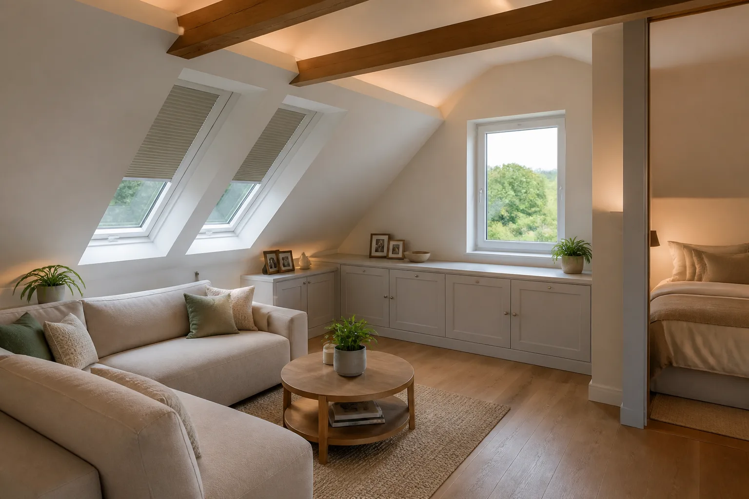A attic living room, designed for it