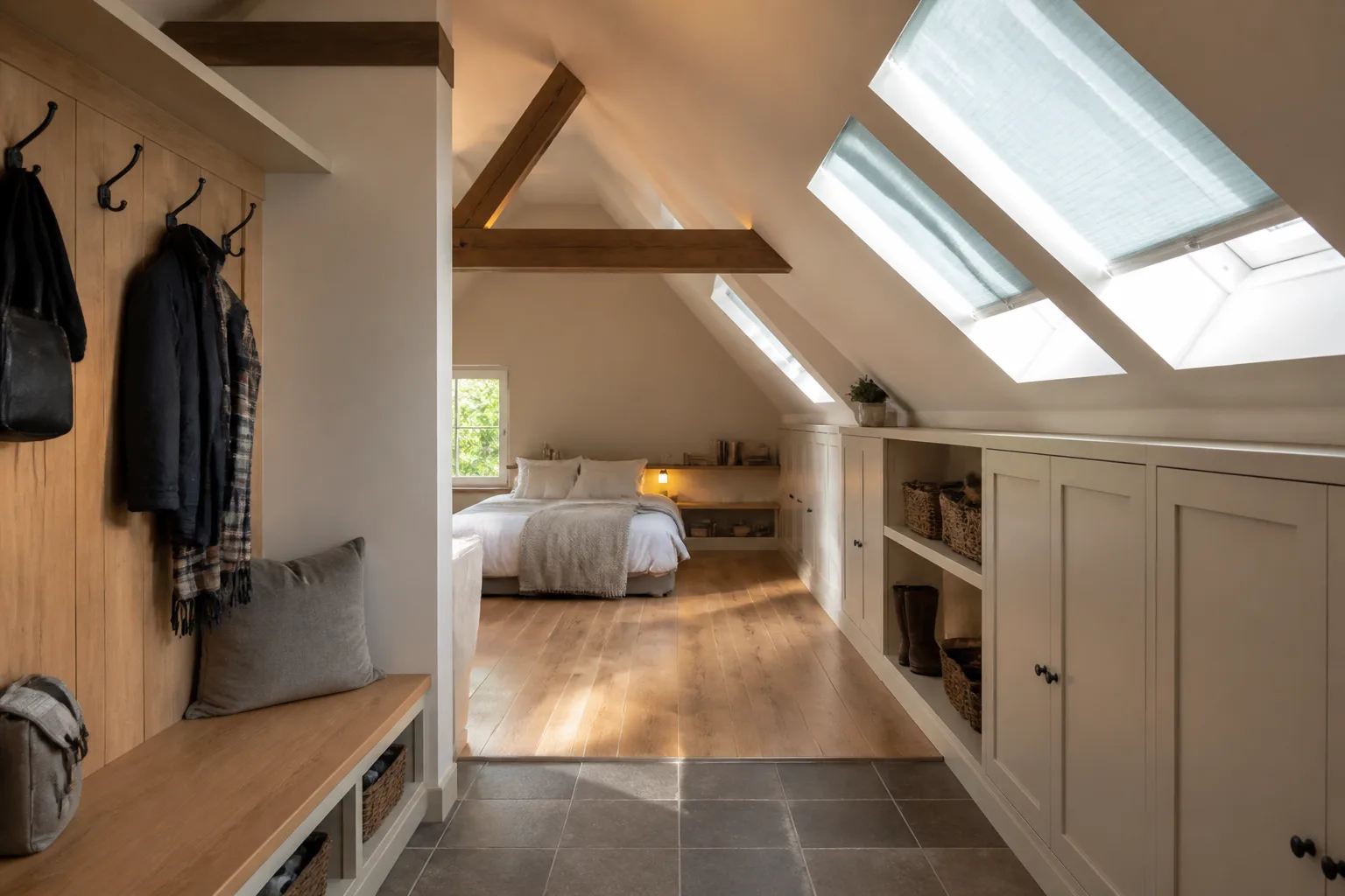 A attic mudroom, designed for it