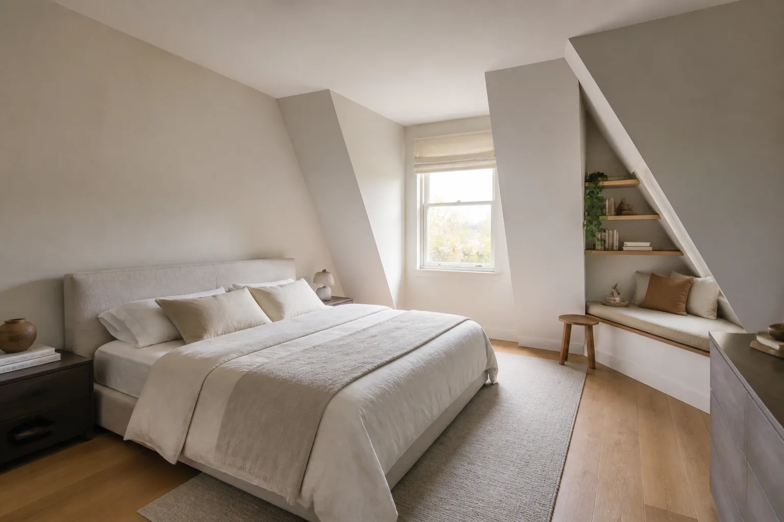 A awkward bedroom, designed for it