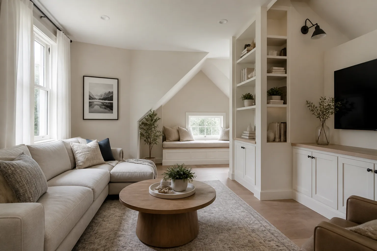 A awkward family room, designed for it