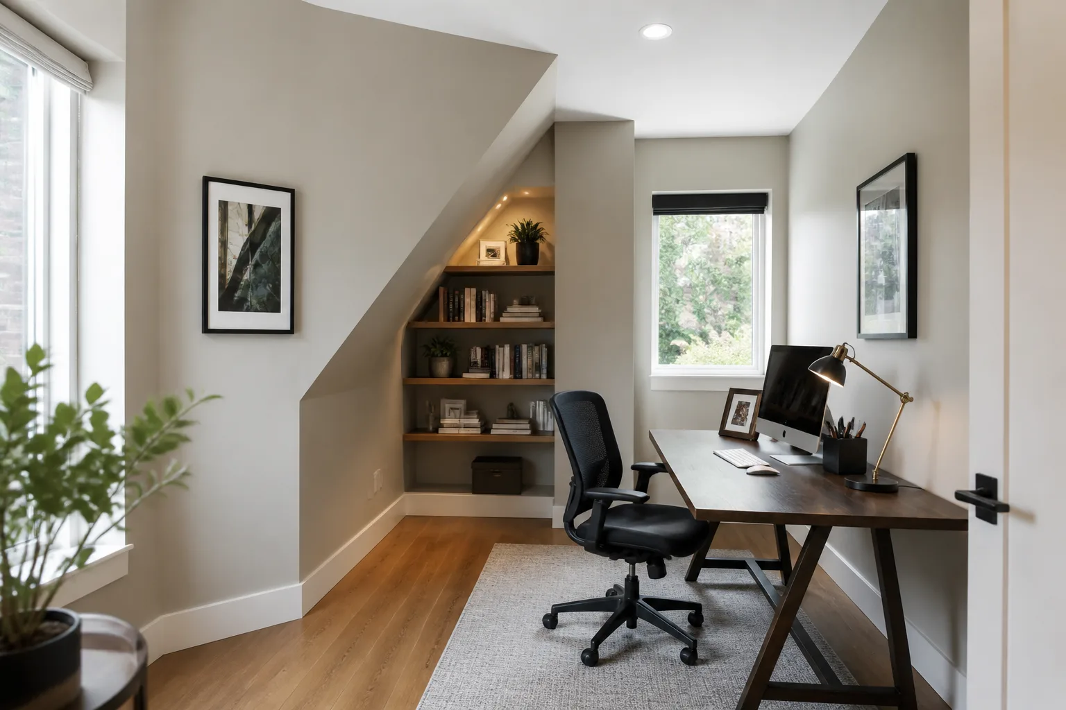 A awkward home office, designed for it