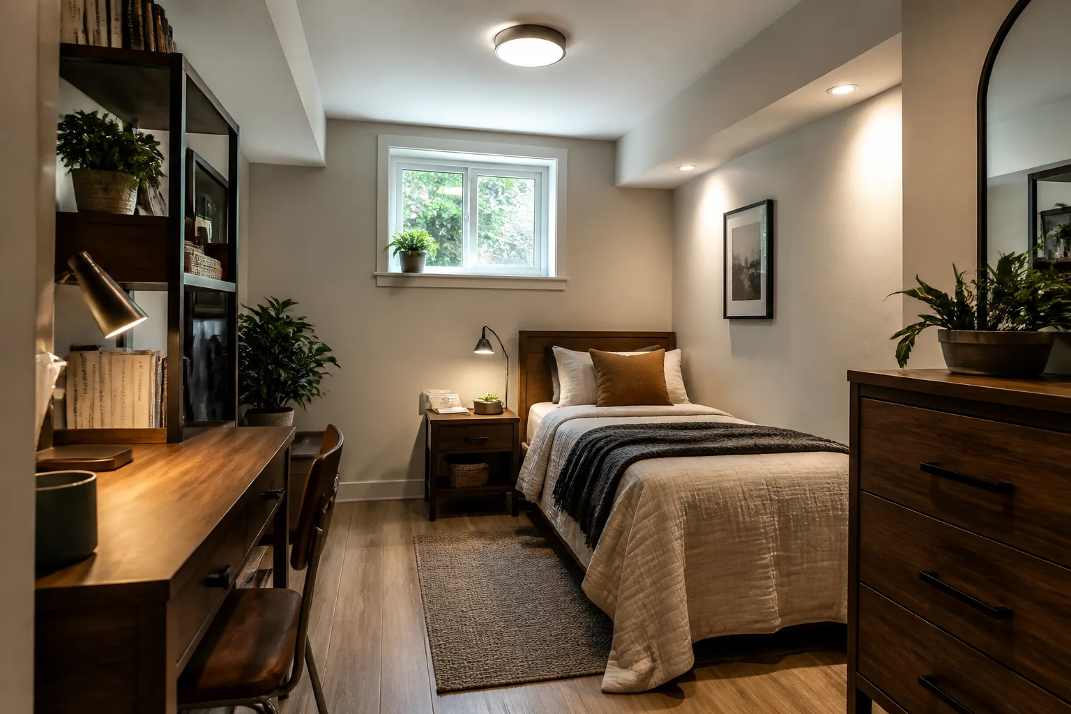 A basement dorm room, designed for it