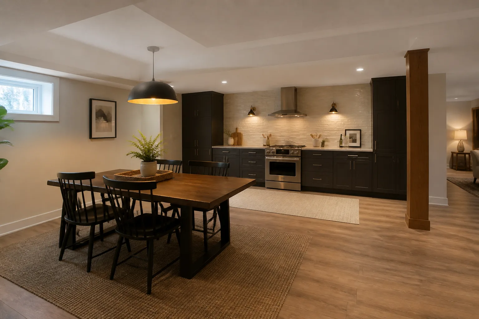 A basement kitchen-diner, designed for it