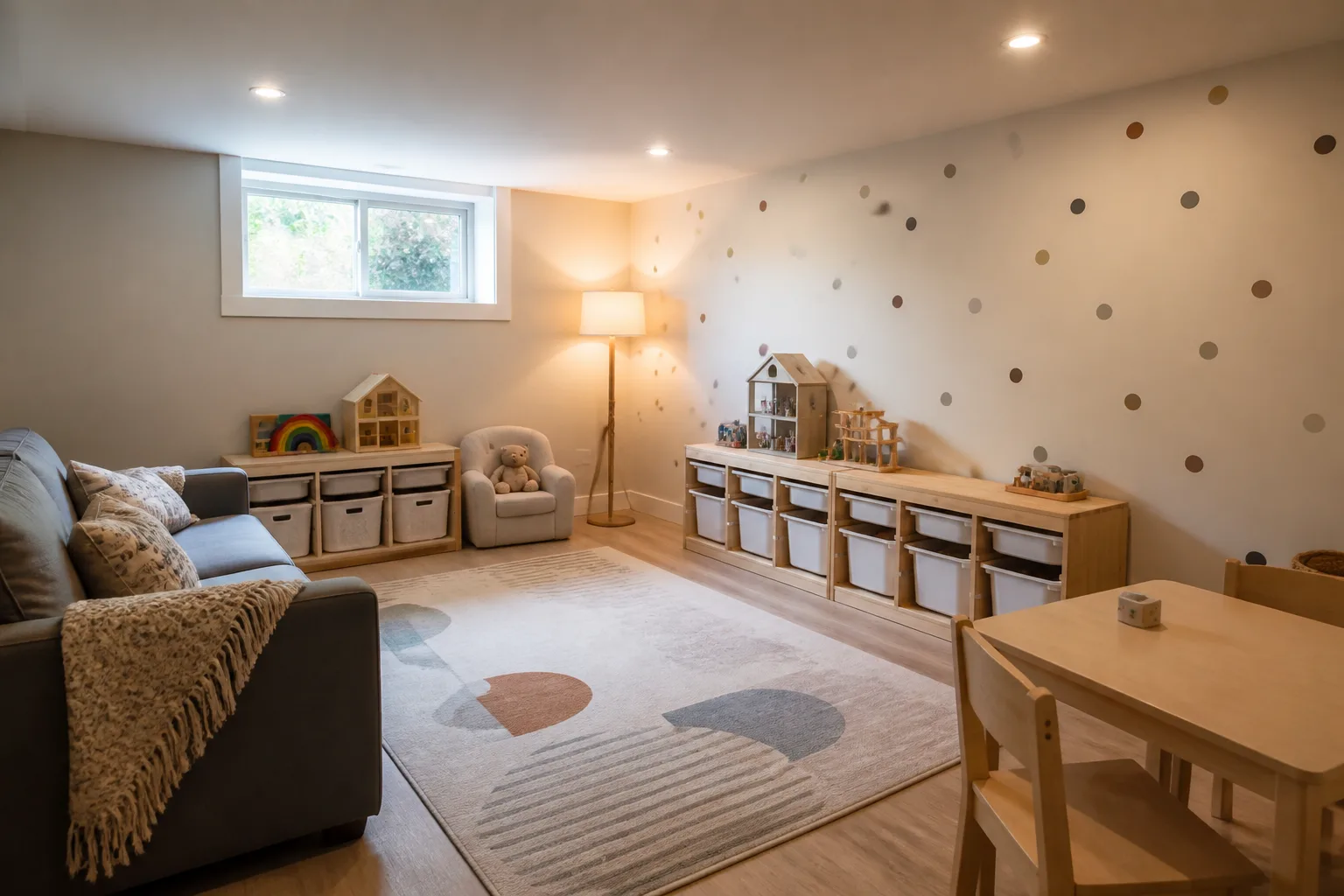 A basement playroom, designed for it
