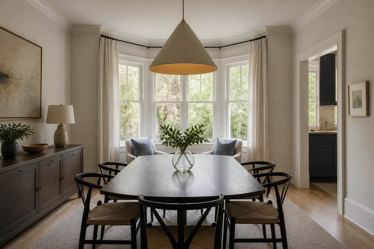 A bay-window dining room, designed for it