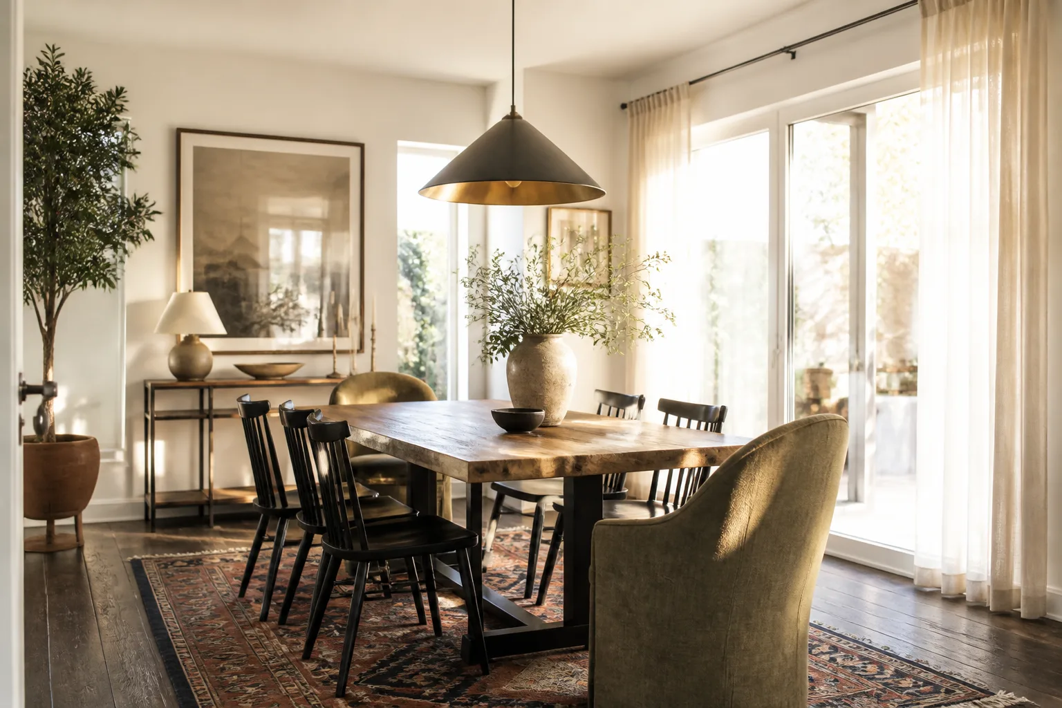 A bright dining room, designed for it