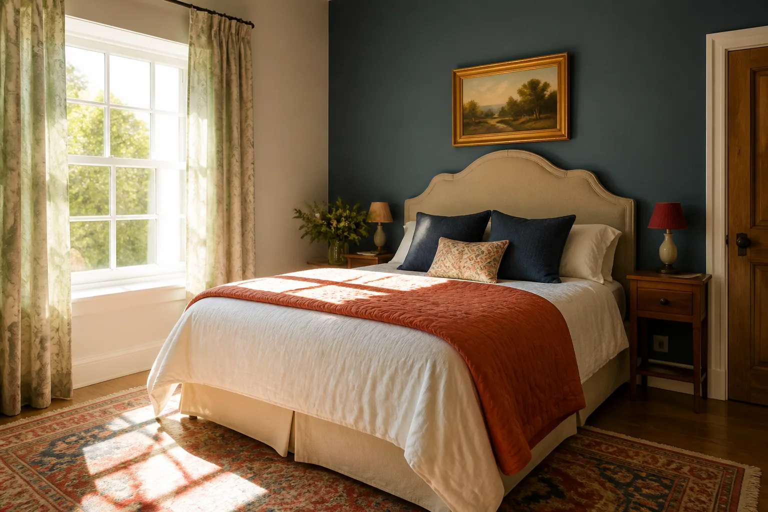A bright guest bedroom, designed for it
