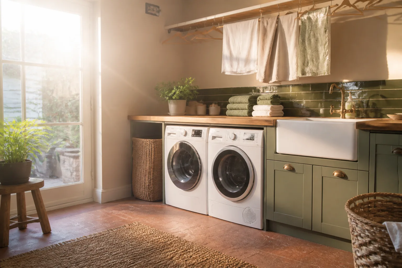 A bright laundry room, designed for it