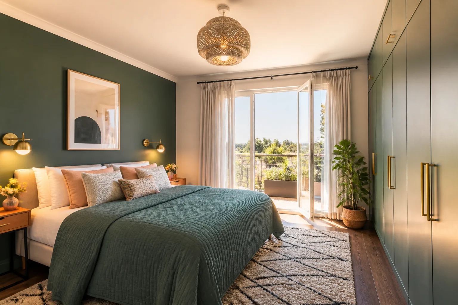 A bright main bedroom, designed for it