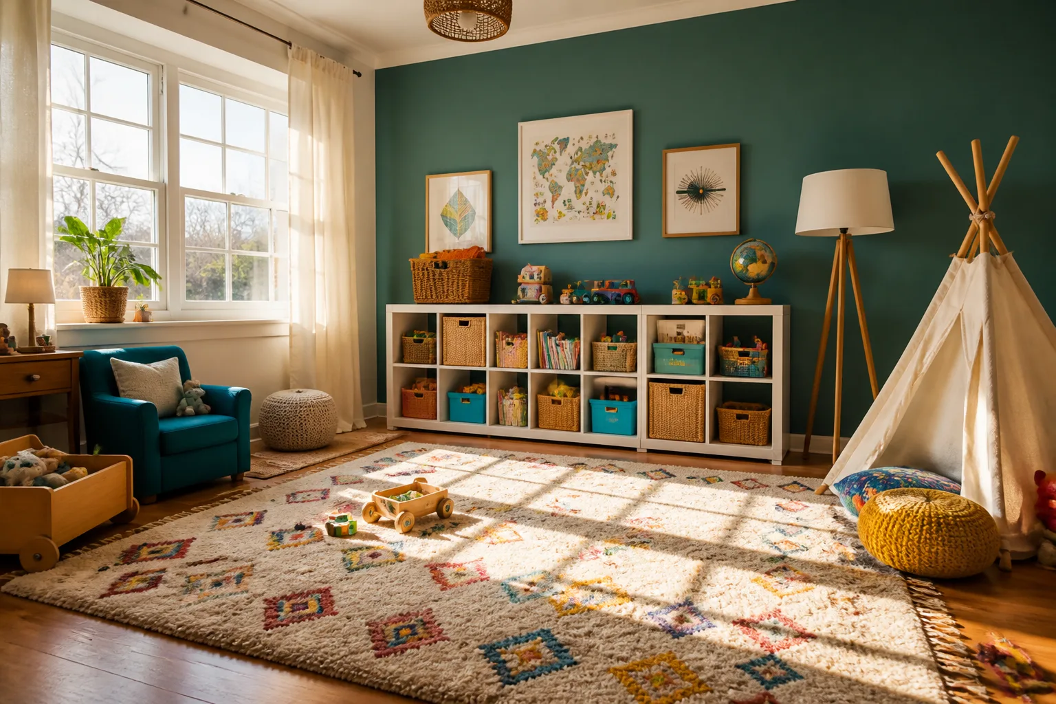 A bright playroom, designed for it