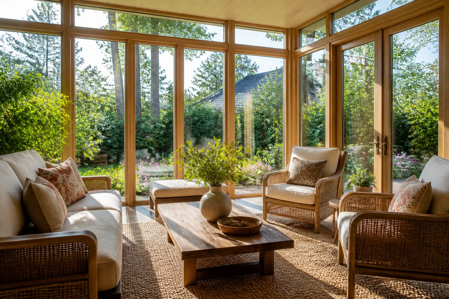 A bright sunroom, designed for it