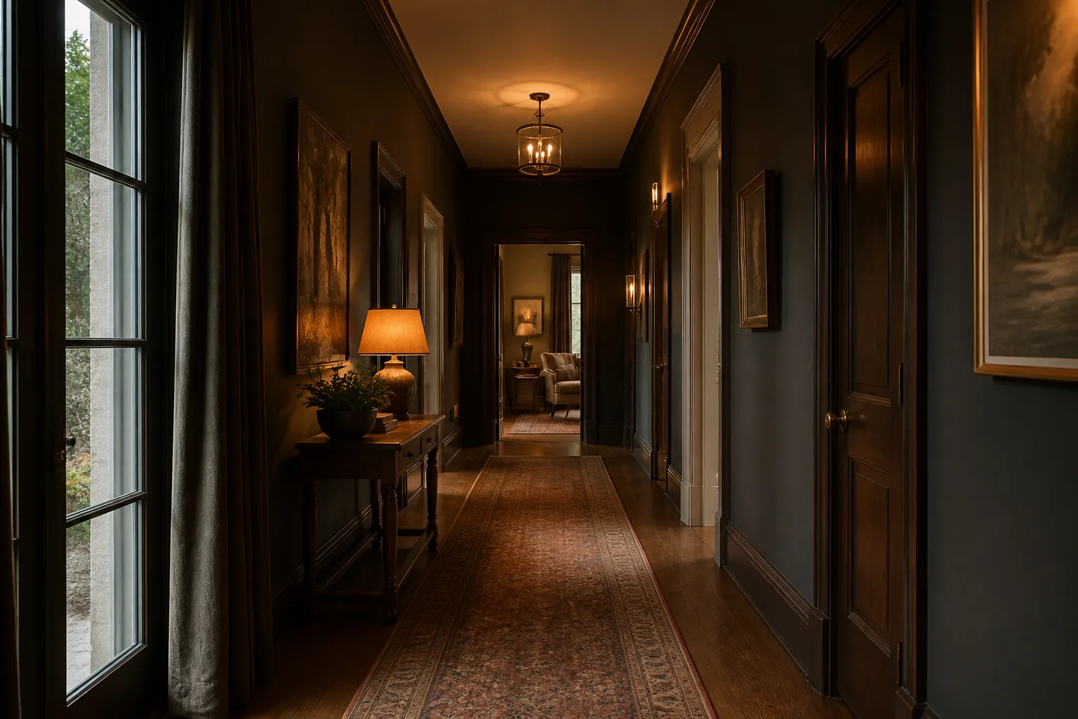 A dark hallway, designed for it