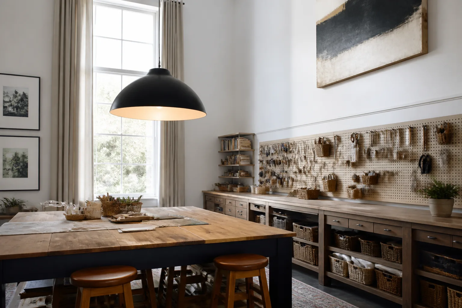 A high-ceiling craft room, designed for it