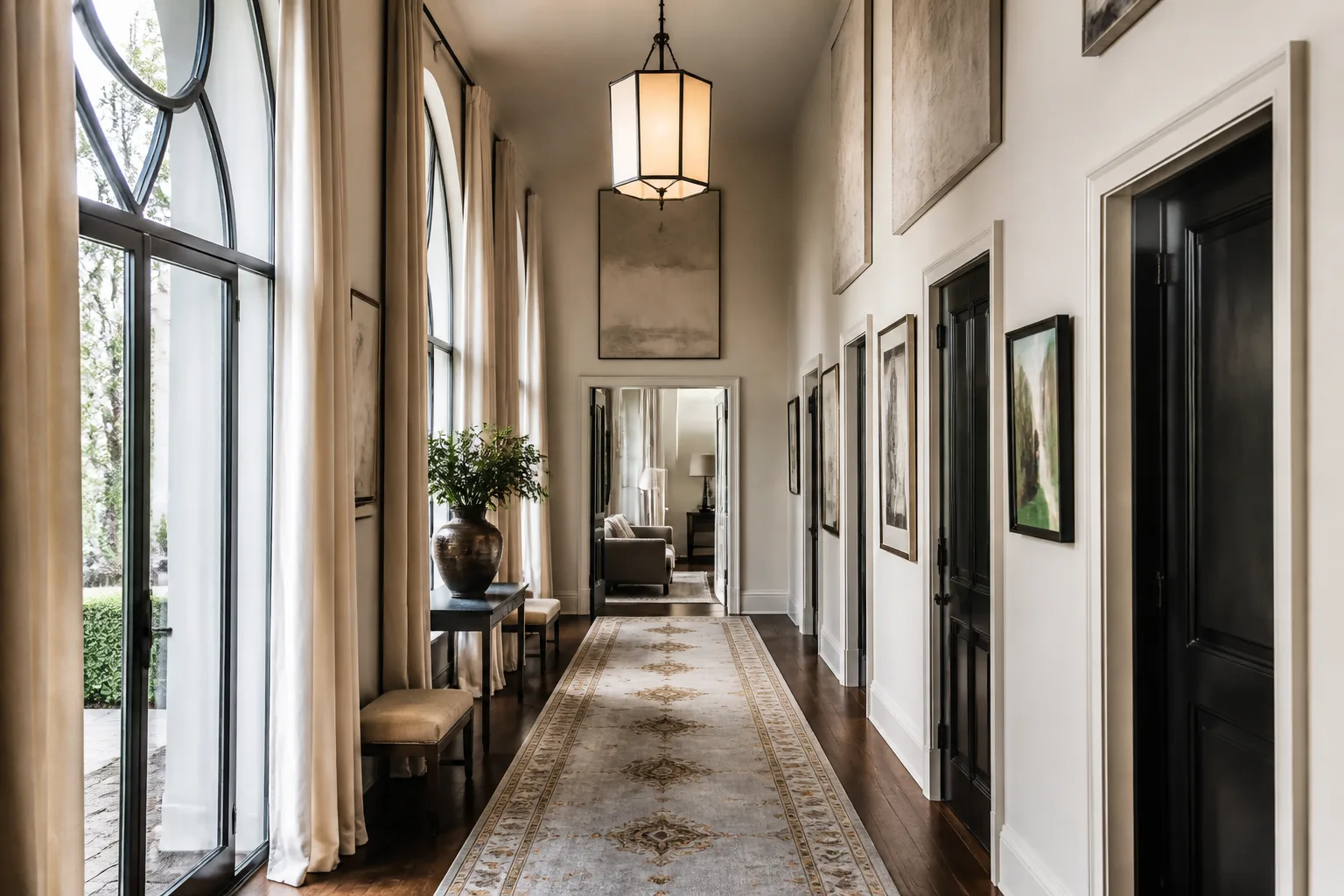 A high-ceiling hallway, designed for it