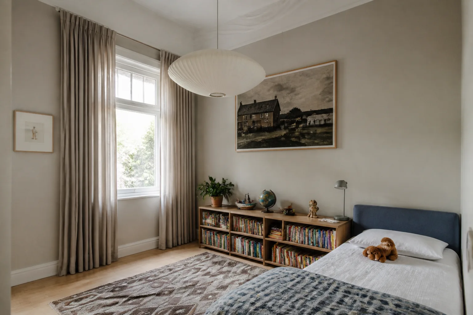 A high-ceiling kids’ bedroom, designed for it
