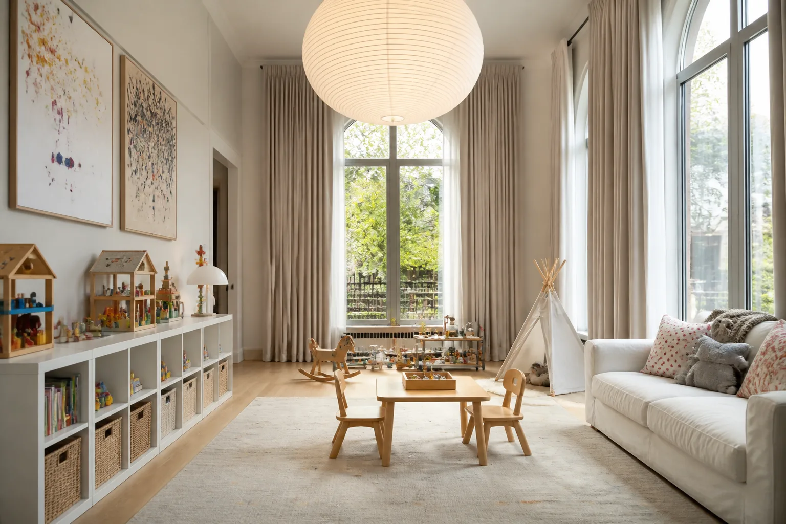 A high-ceiling playroom, designed for it