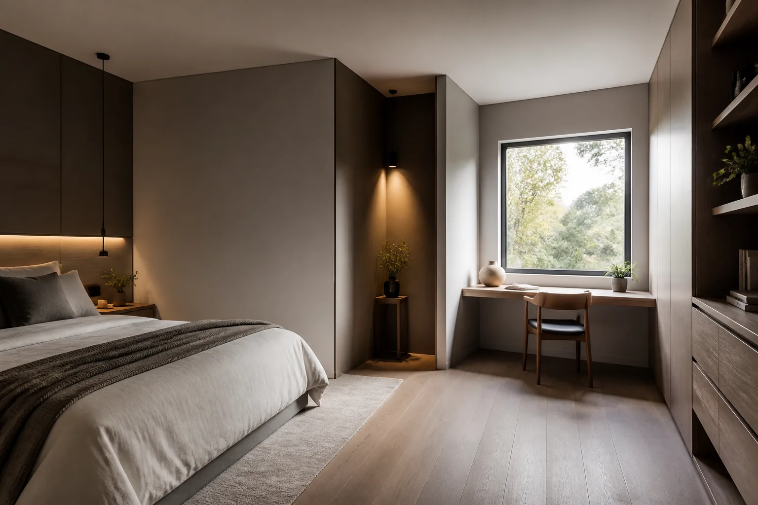 A L-shaped bedroom, designed for it