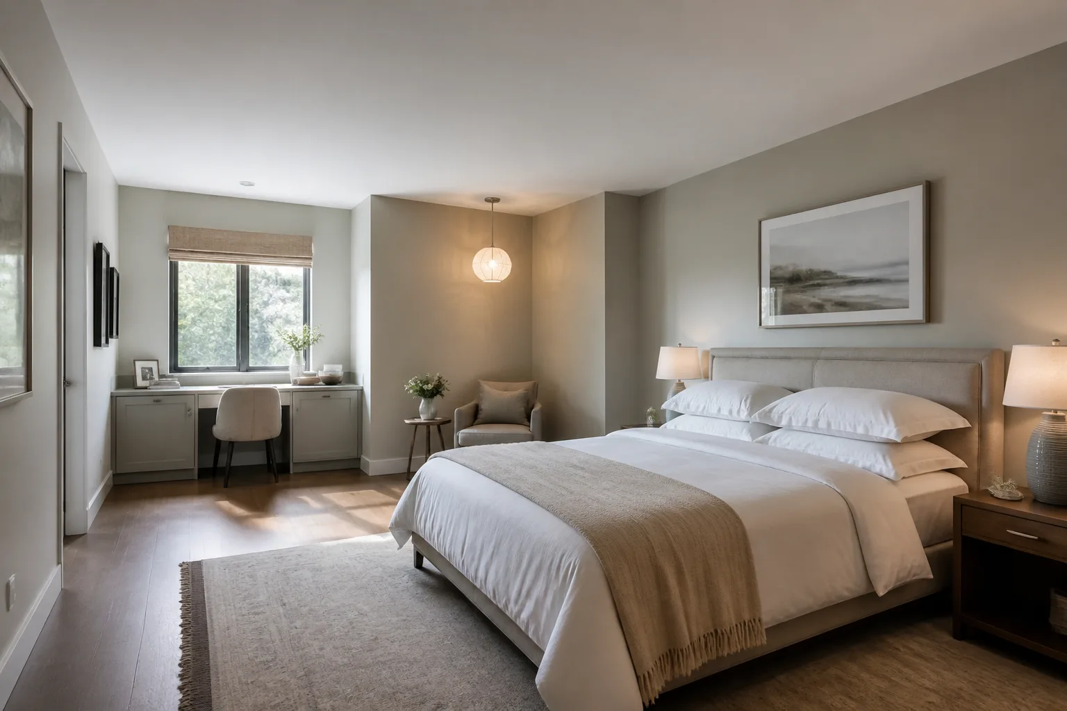 A L-shaped guest bedroom, designed for it