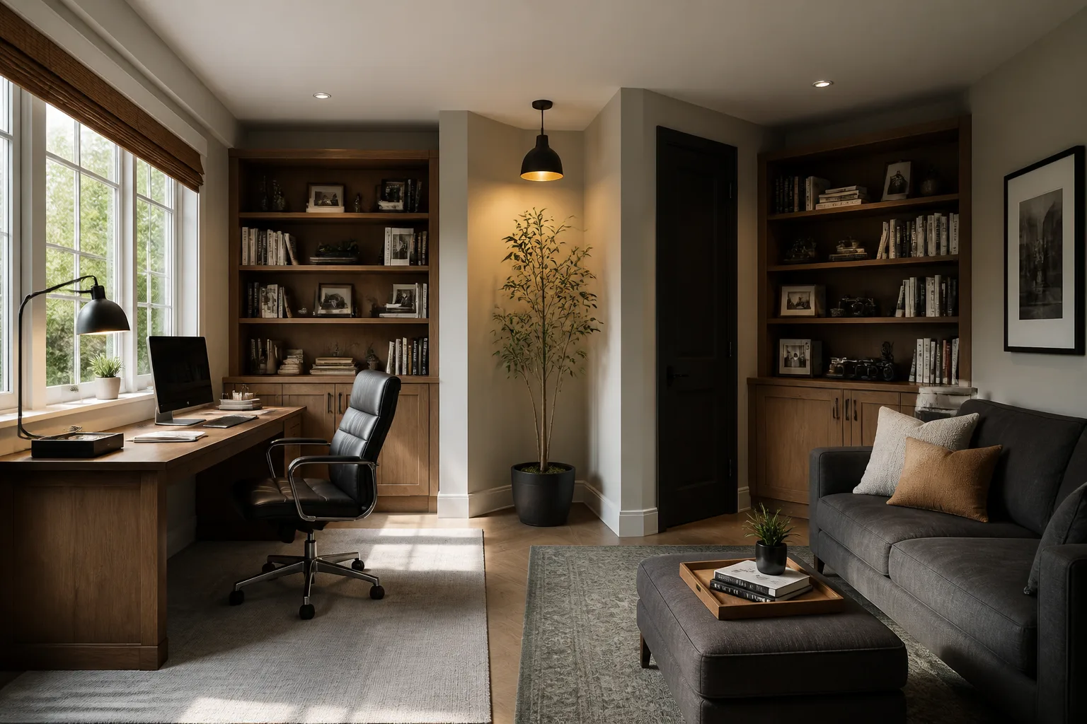 A L-shaped home office, designed for it