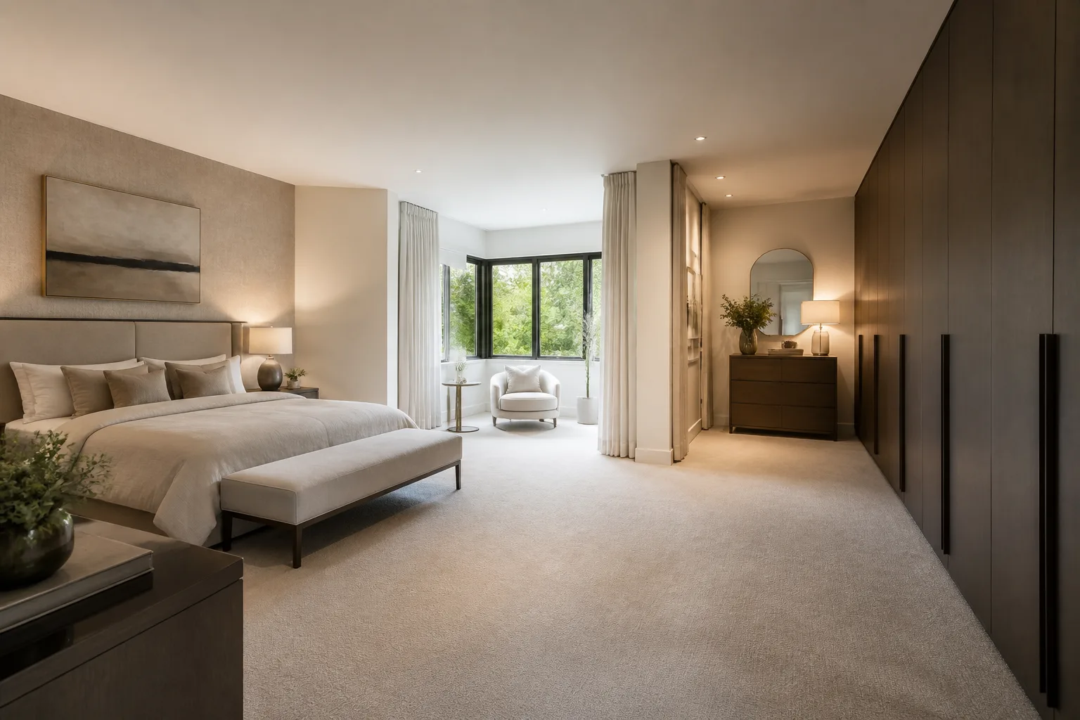 A L-shaped main bedroom, designed for it