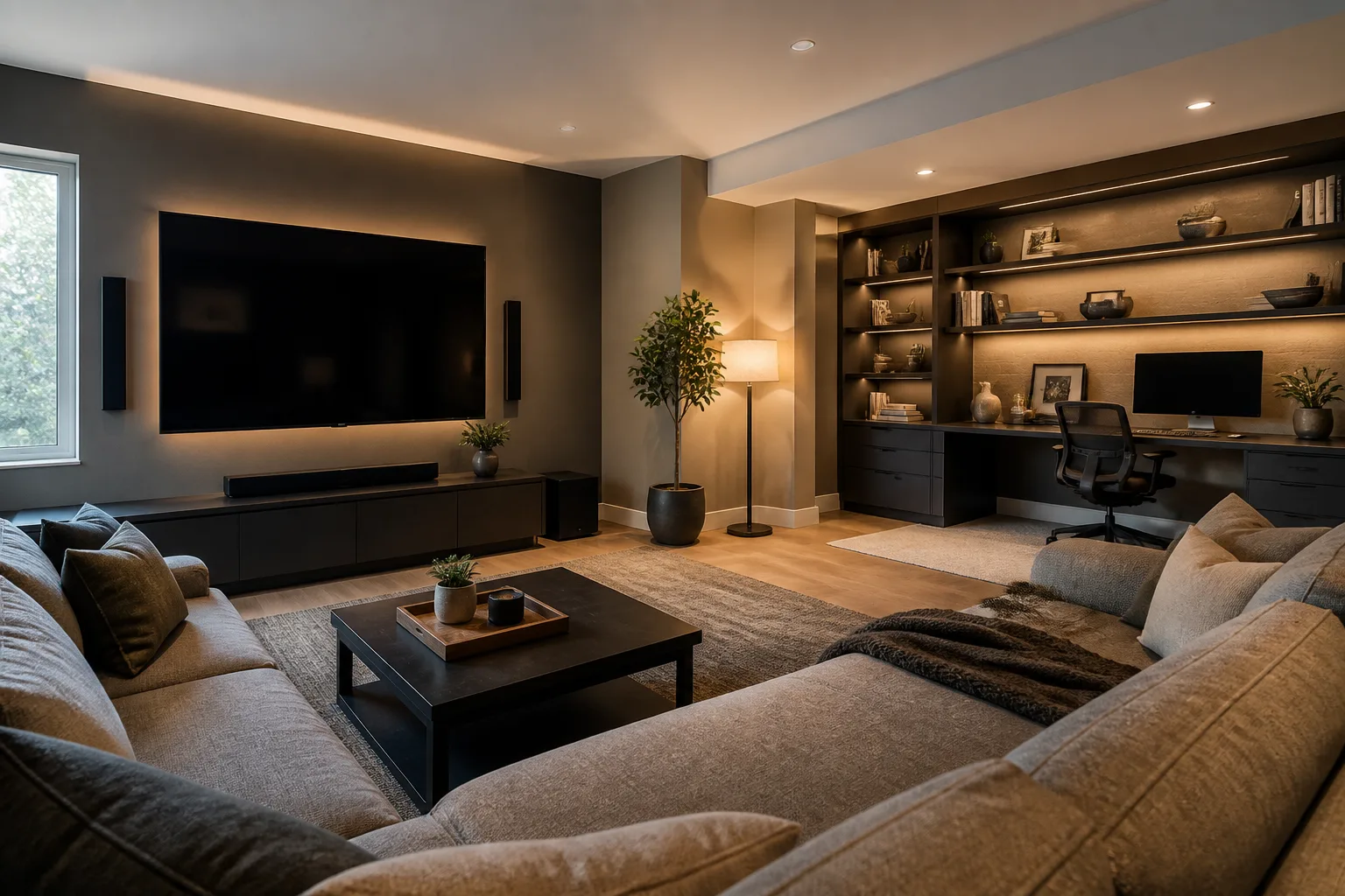 A L-shaped media room, designed for it