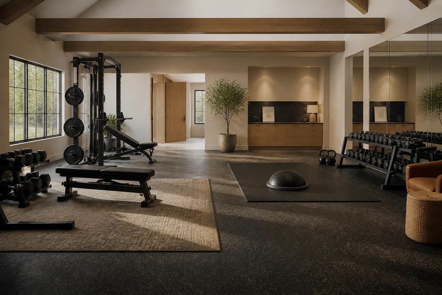 A large home gym, designed for it
