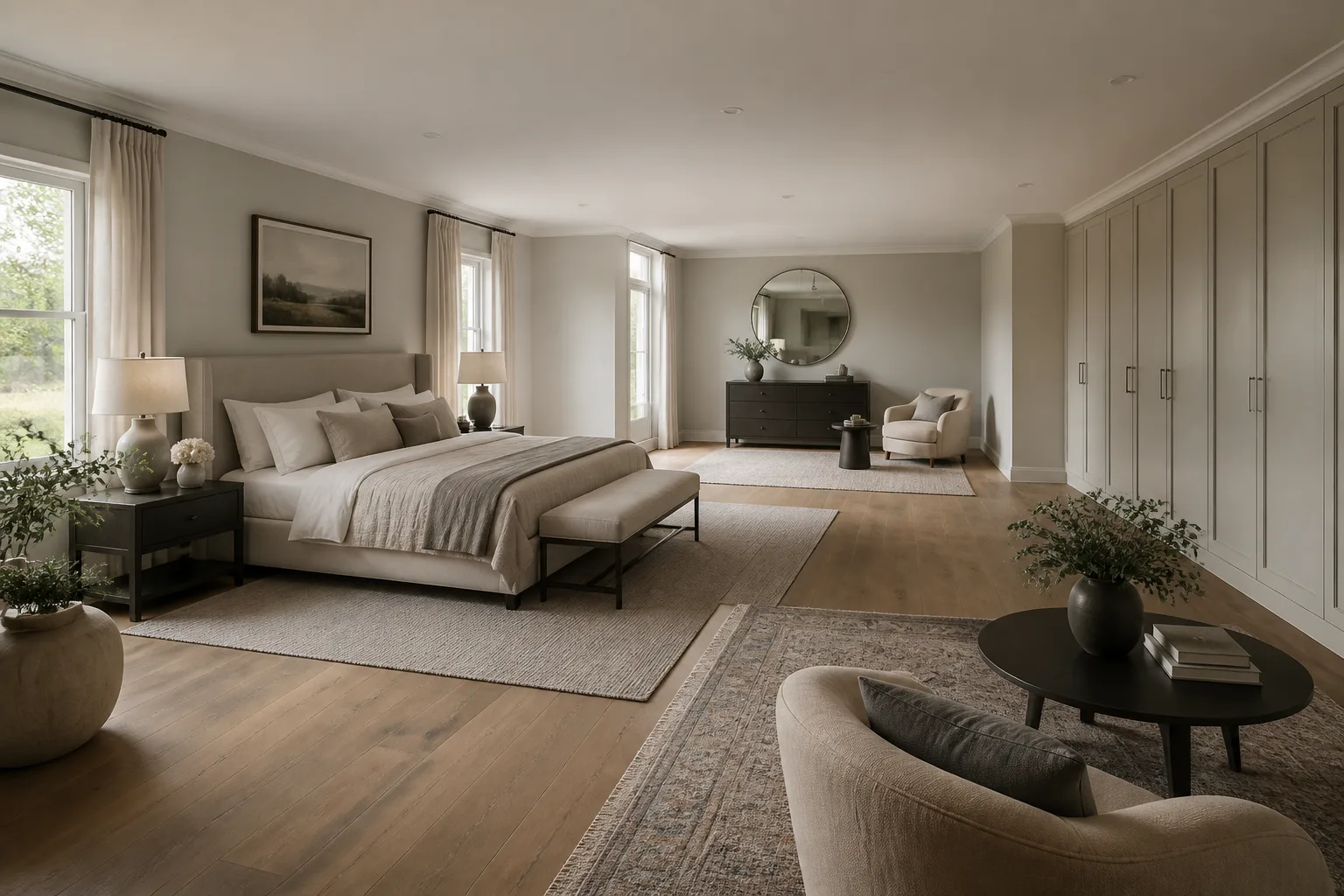 A large main bedroom, designed for it
