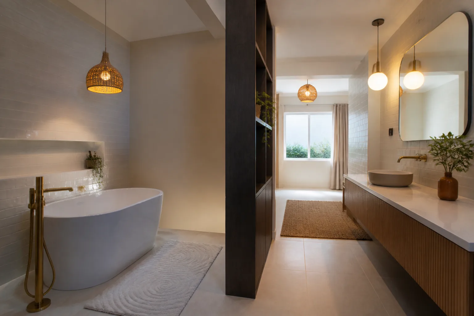 A long and narrow bathroom, designed for it