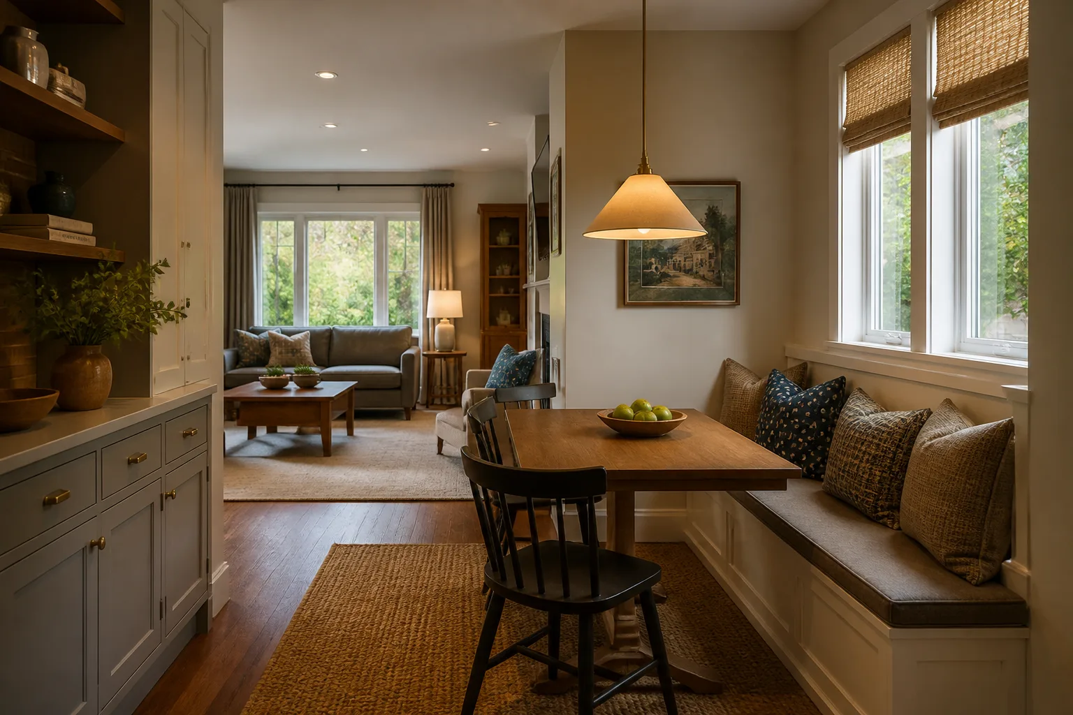 A long and narrow breakfast nook, designed for it
