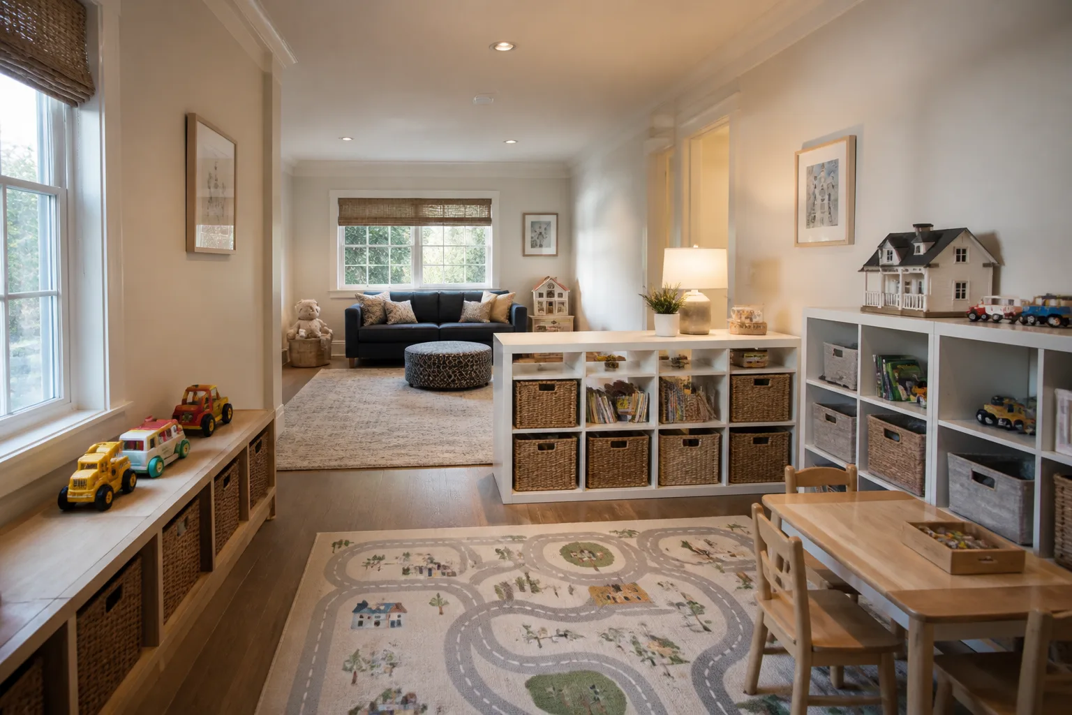 A long and narrow playroom, designed for it