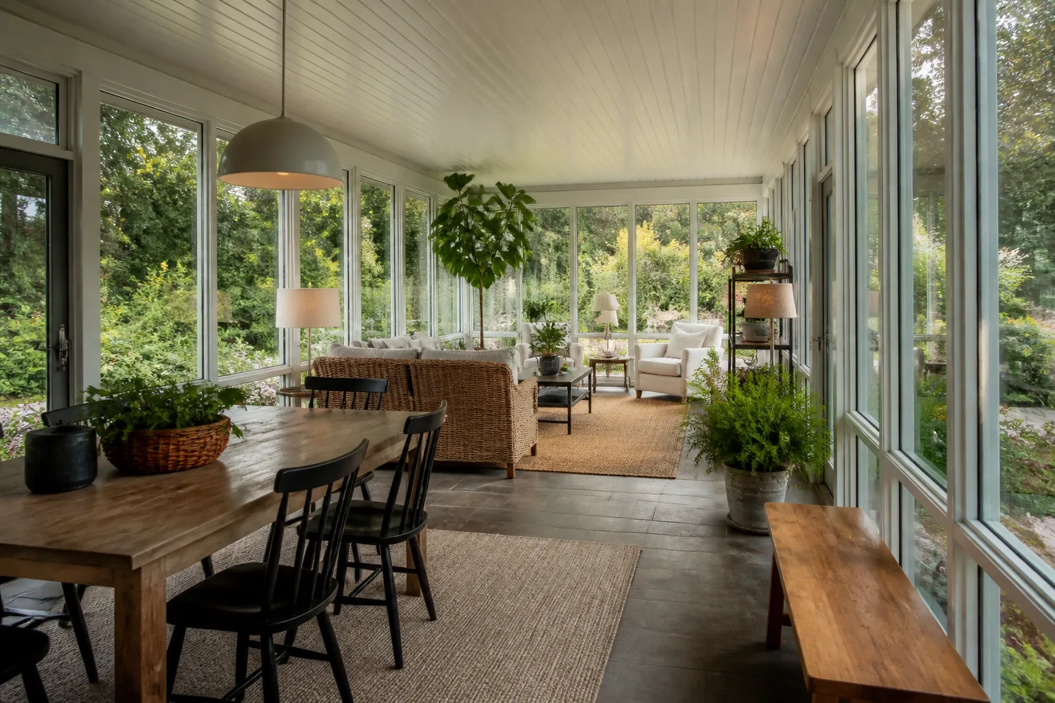 A long and narrow sunroom, designed for it