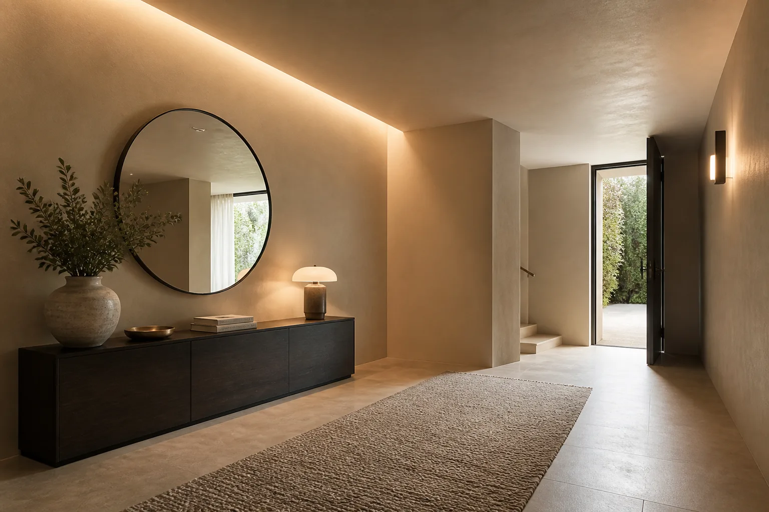 A low-ceiling entryway, designed for it