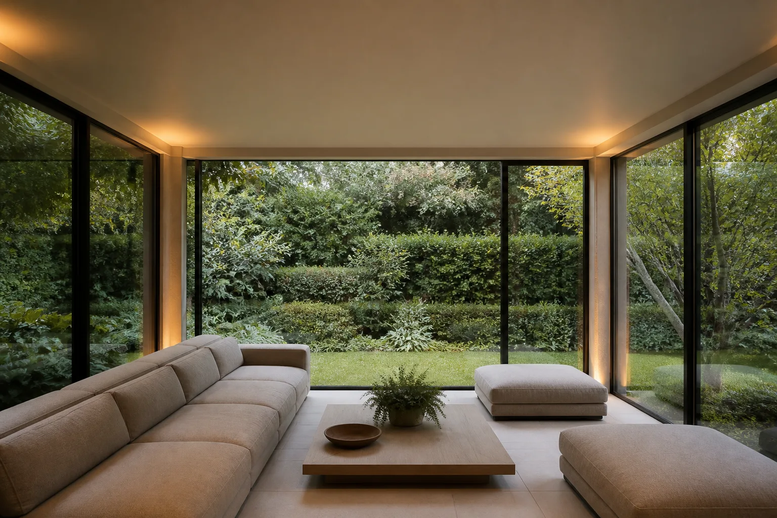 A low-ceiling sunroom, designed for it