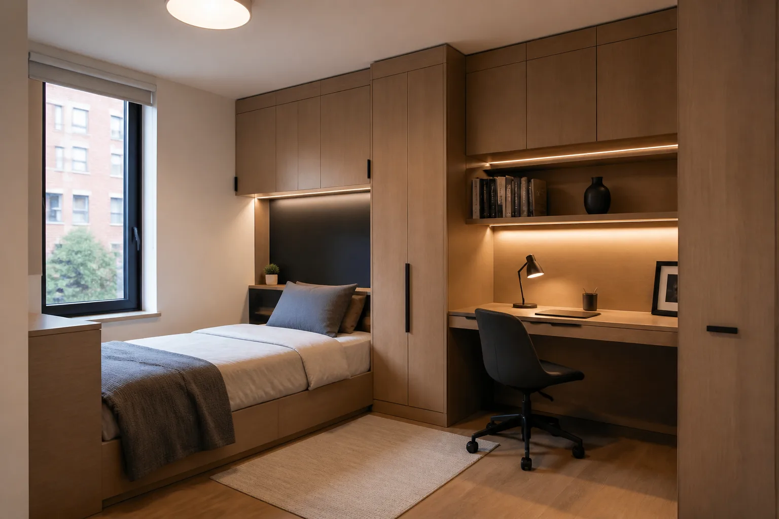 A multifunctional dorm room, designed for it
