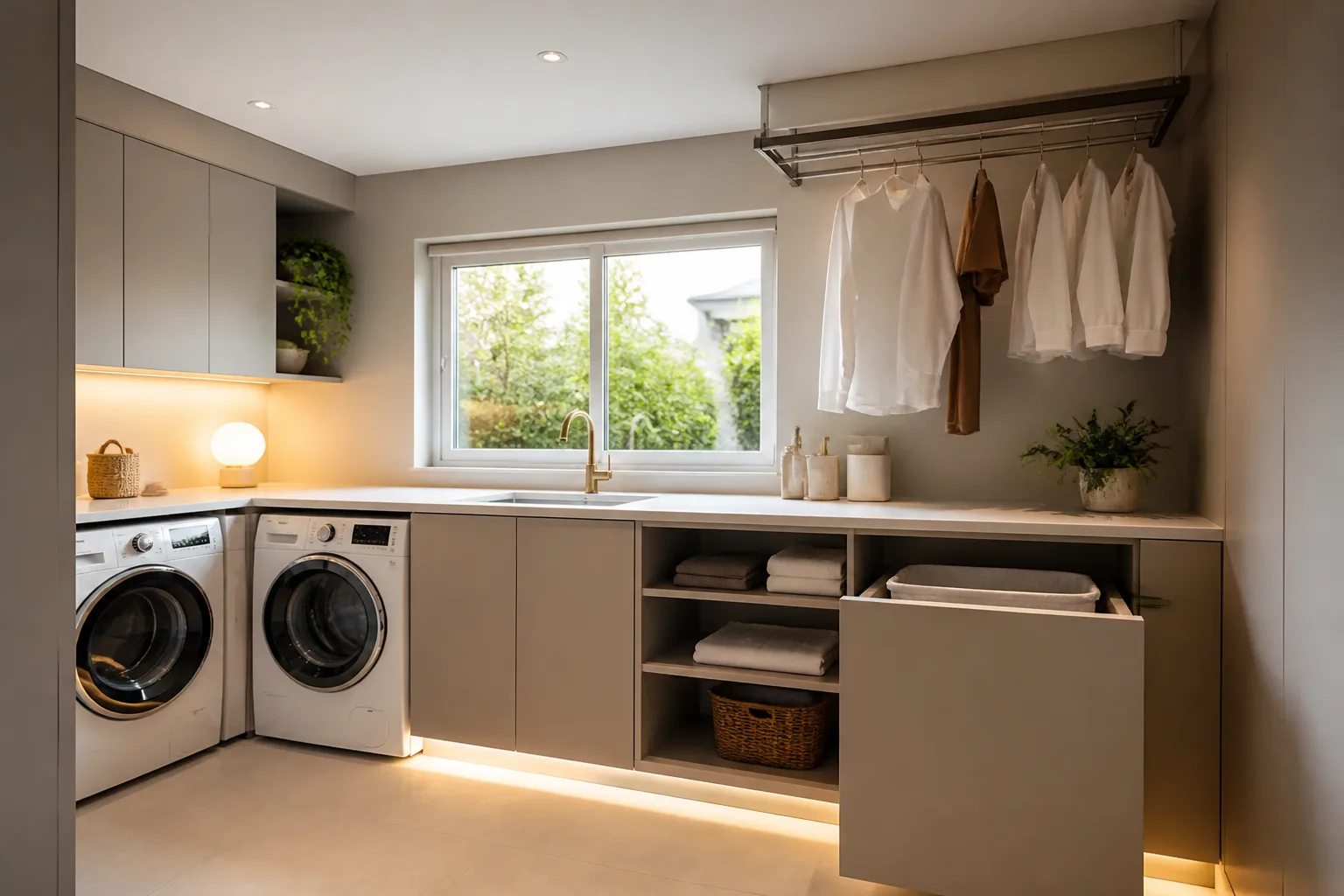 A multifunctional laundry room, designed for it