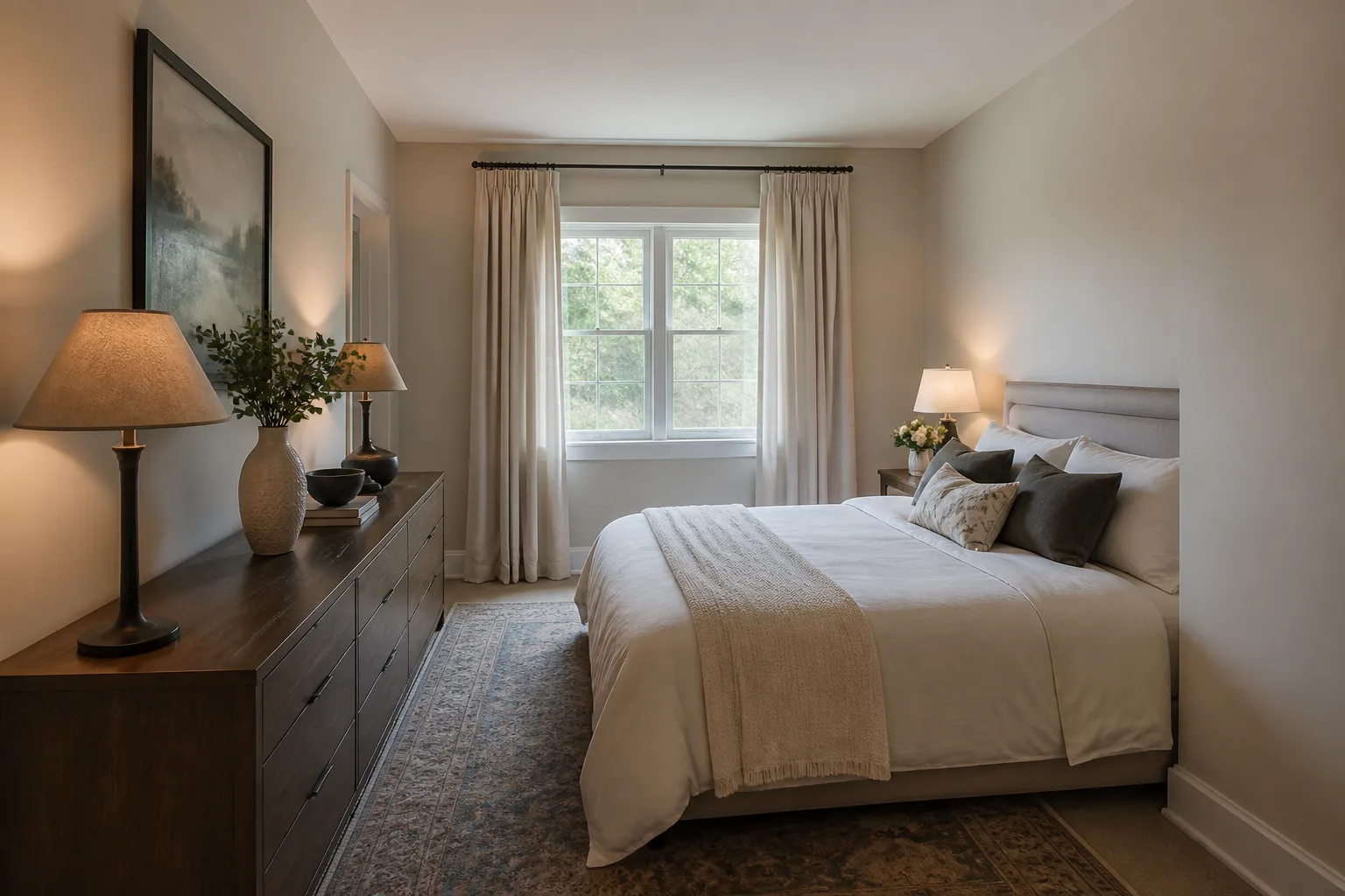A narrow guest bedroom, designed for it