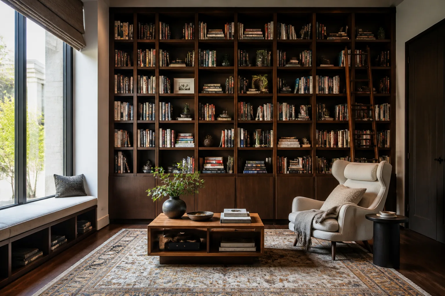 A no-storage home library, designed for it