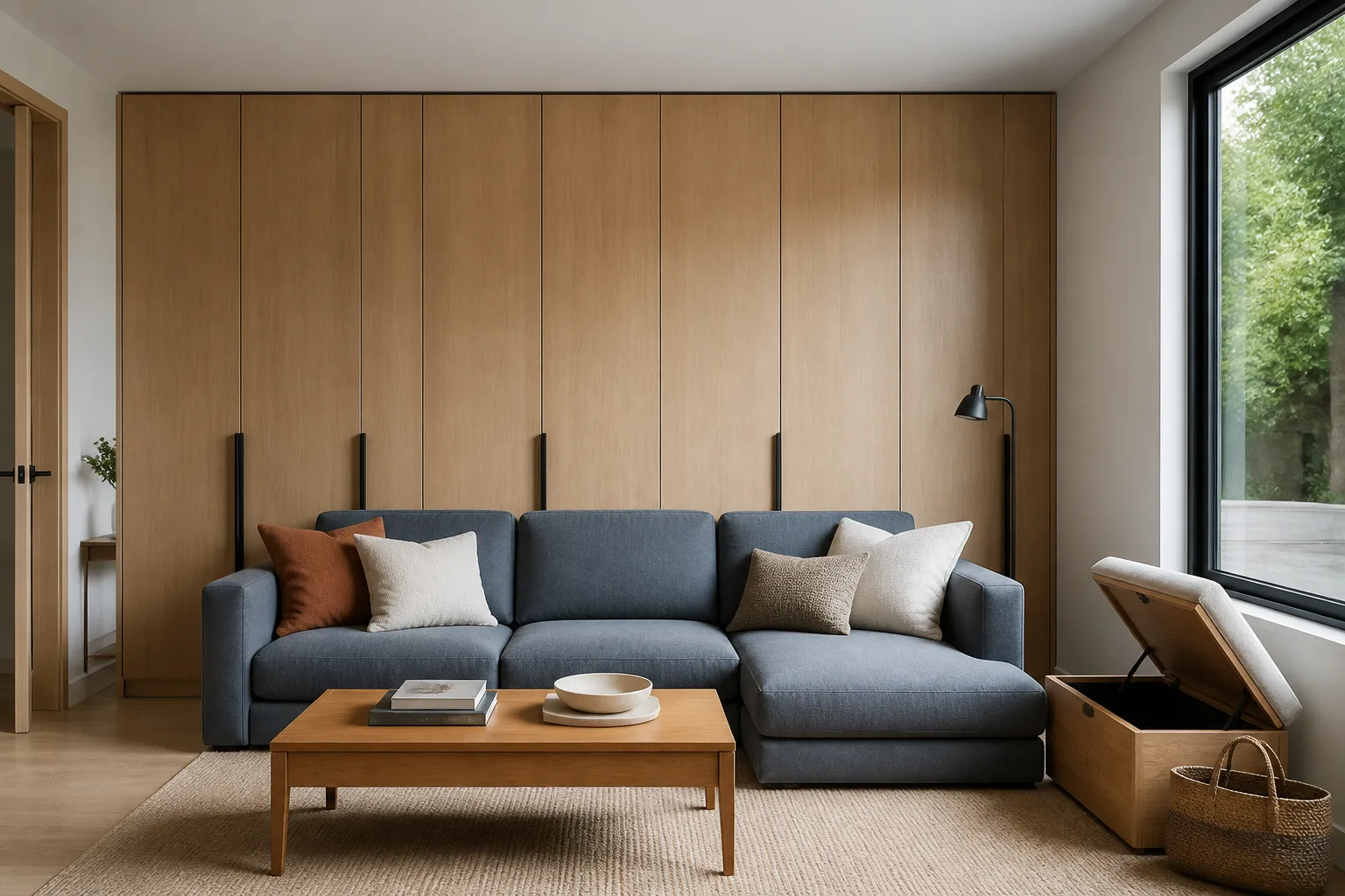A no-storage living room, designed for it