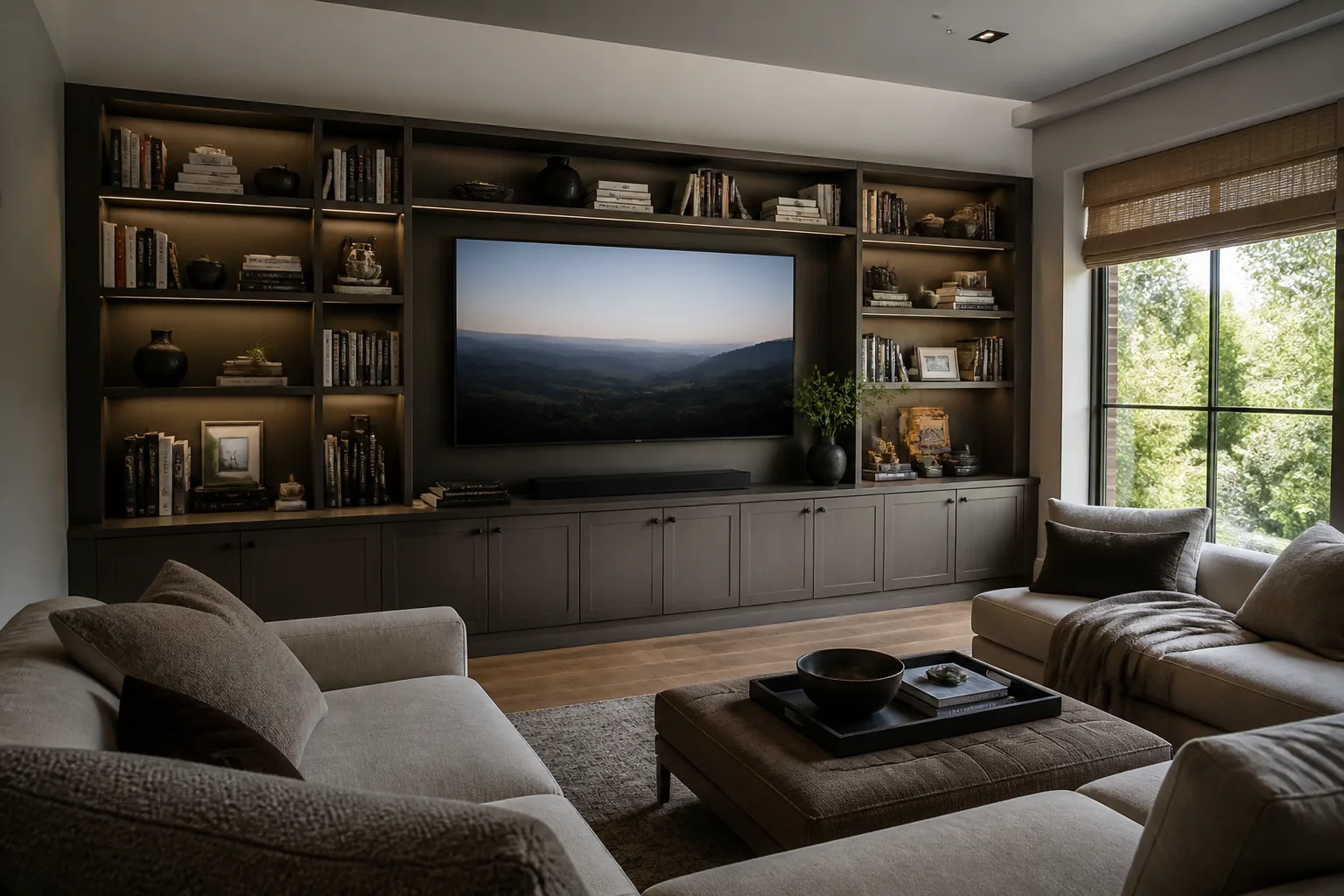 A no-storage media room, designed for it