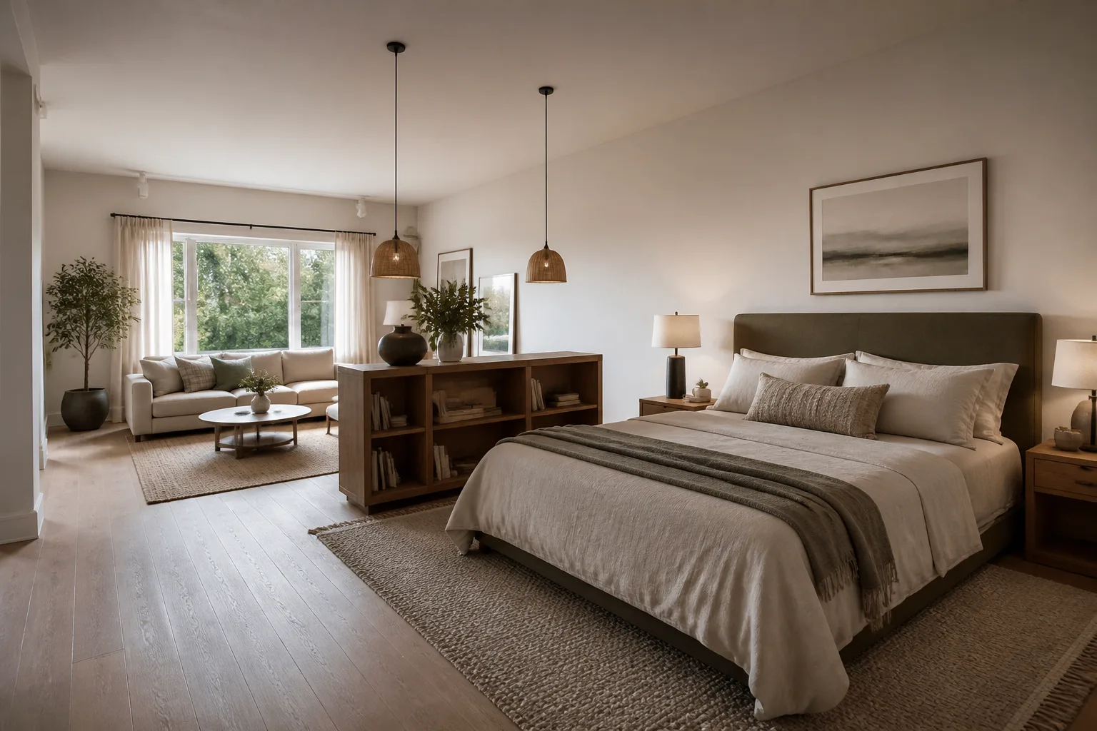 A open-plan bedroom, designed for it