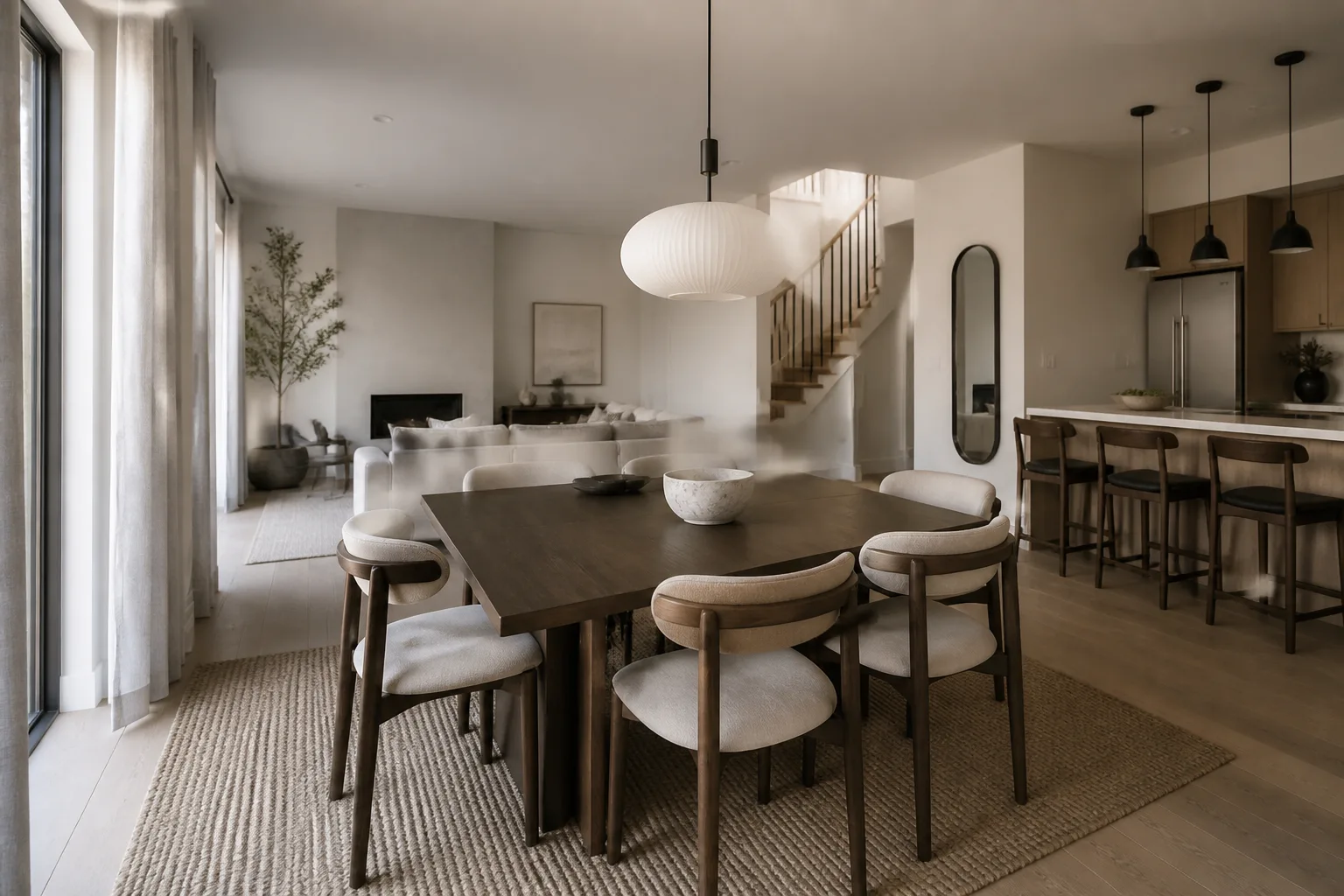 A open-plan dining room, designed for it