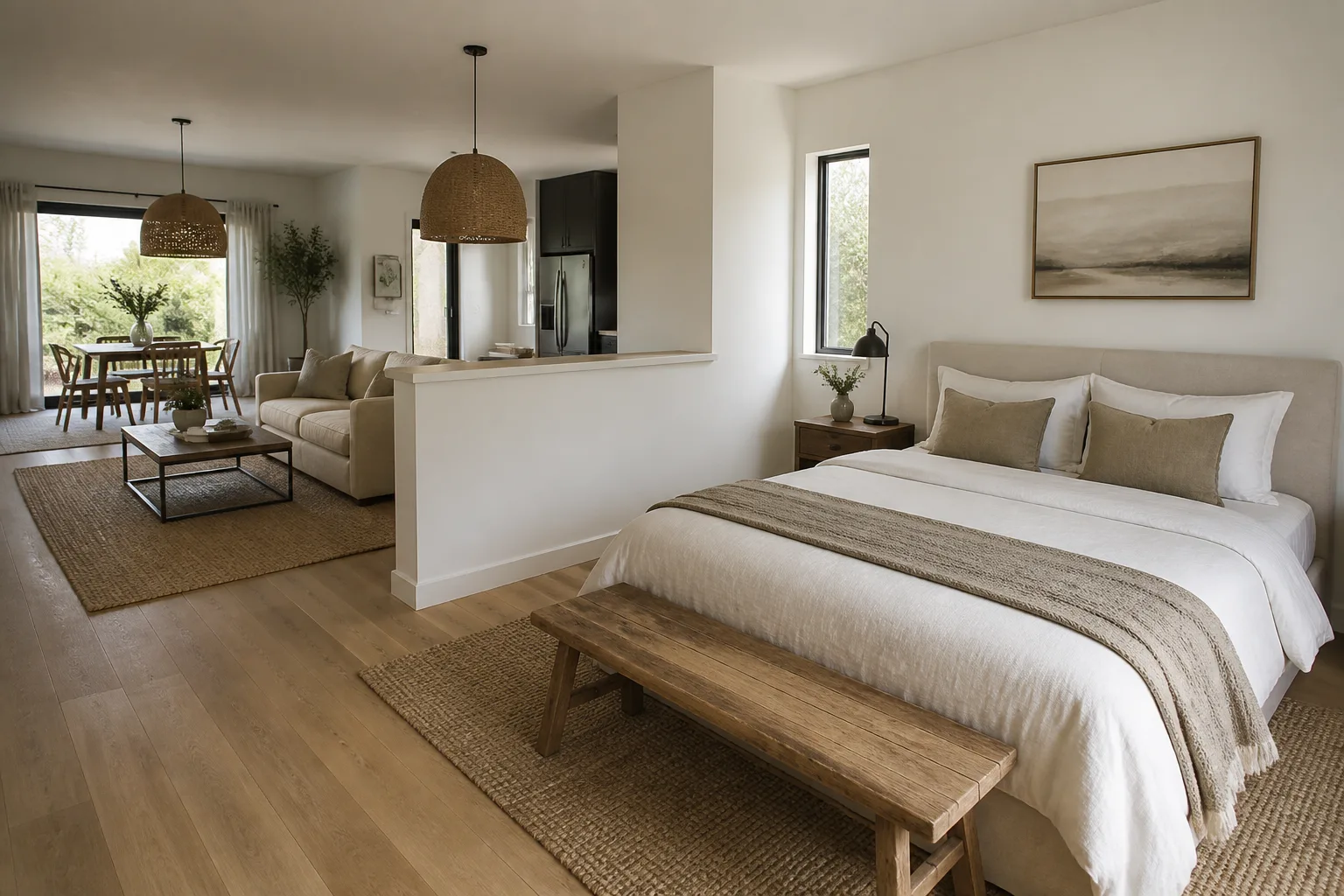 A open-plan guest bedroom, designed for it