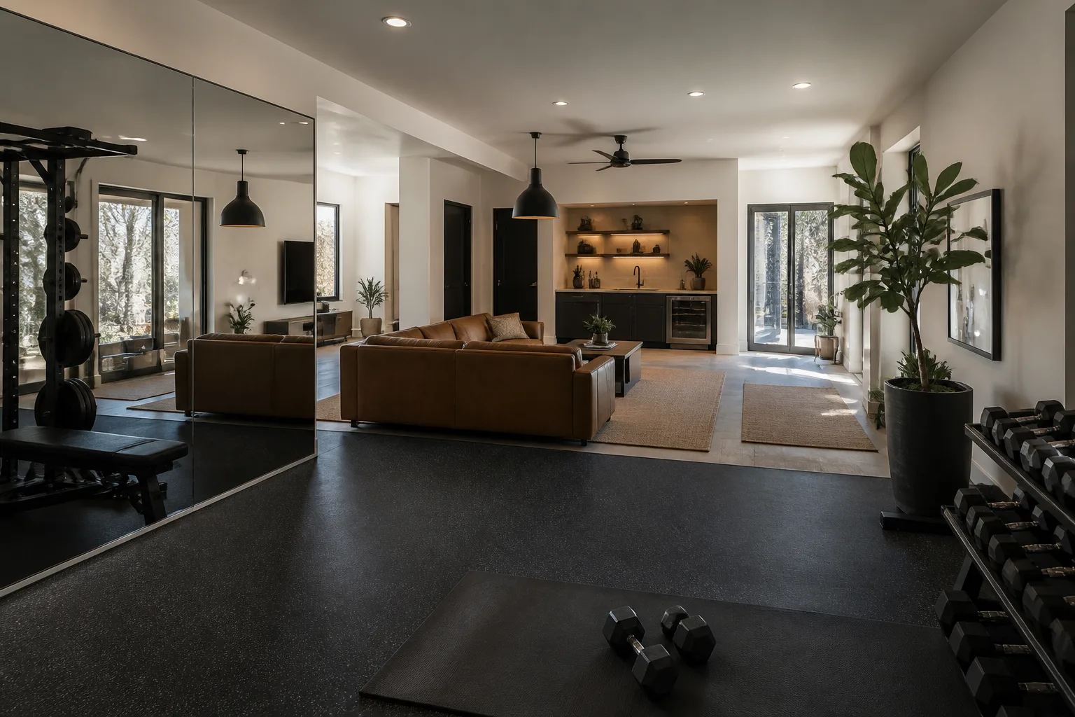 A open-plan home gym, designed for it
