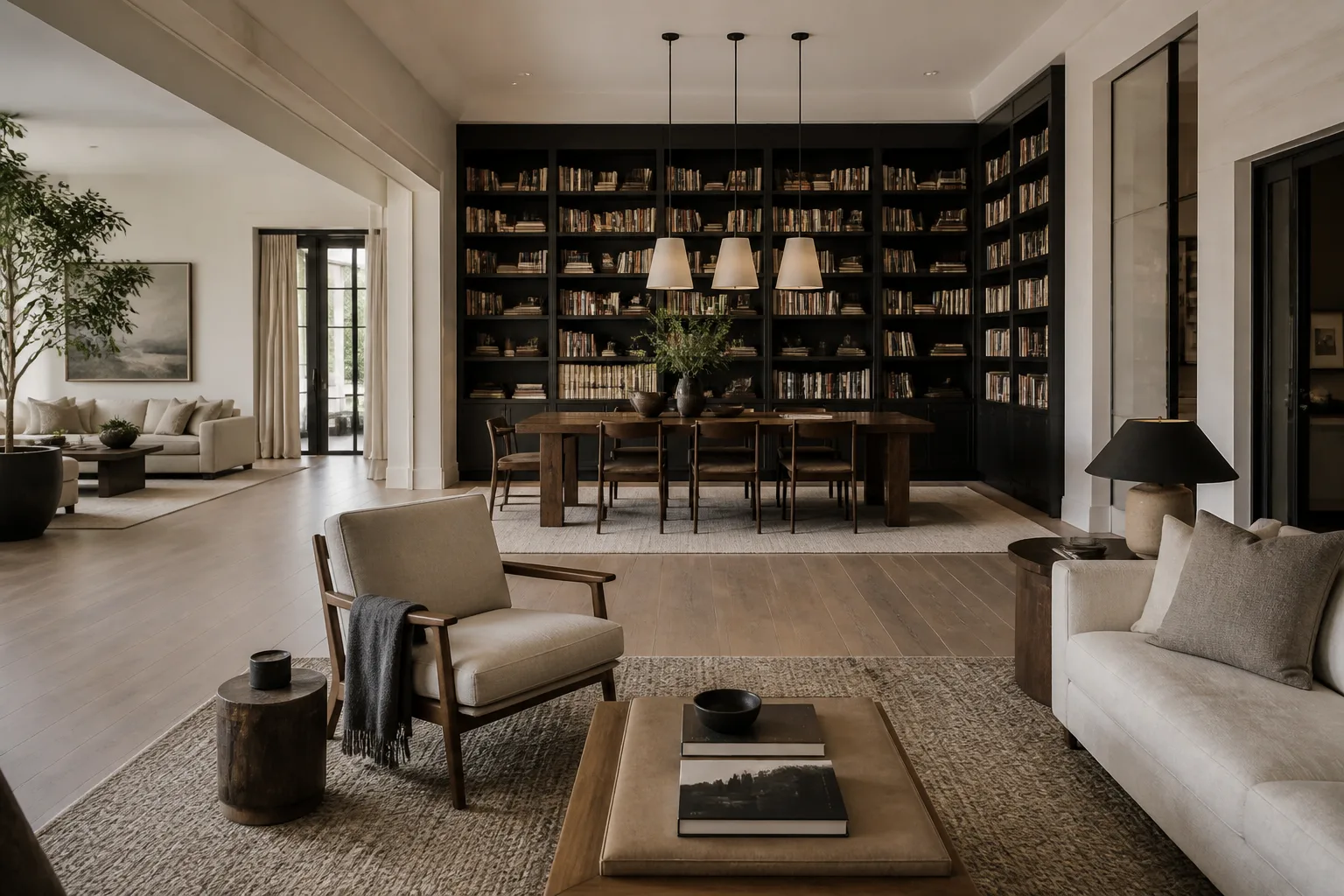 A open-plan home library, designed for it