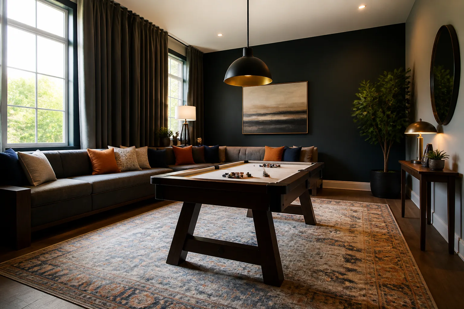 A rental game room, designed for it