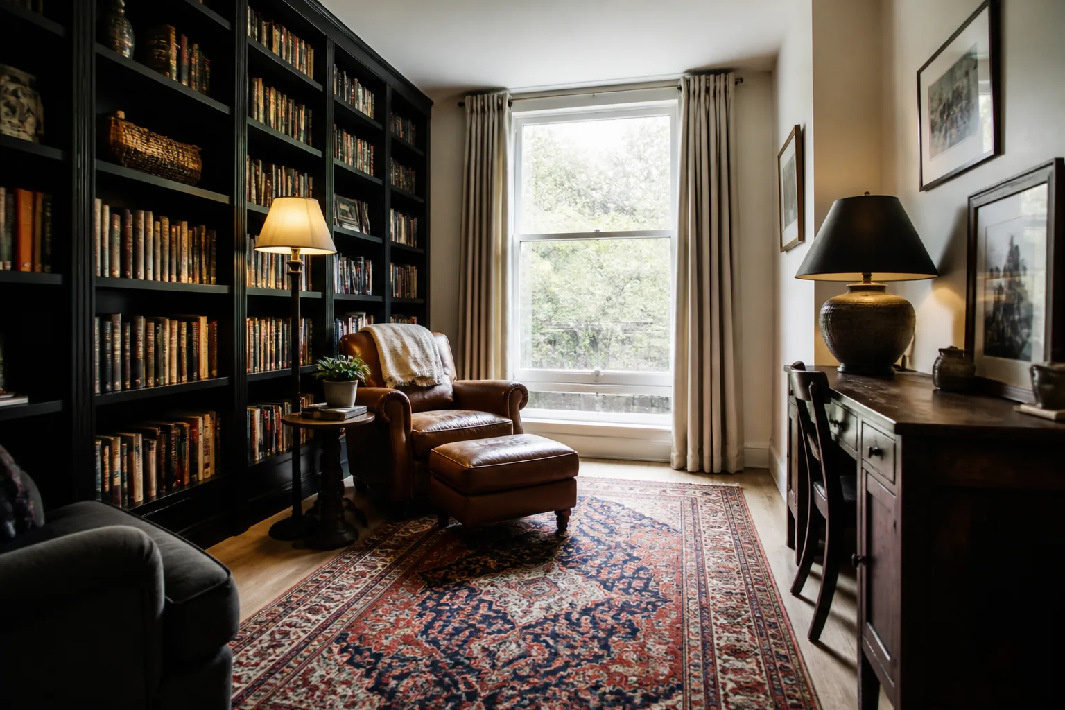 A rental home library, designed for it