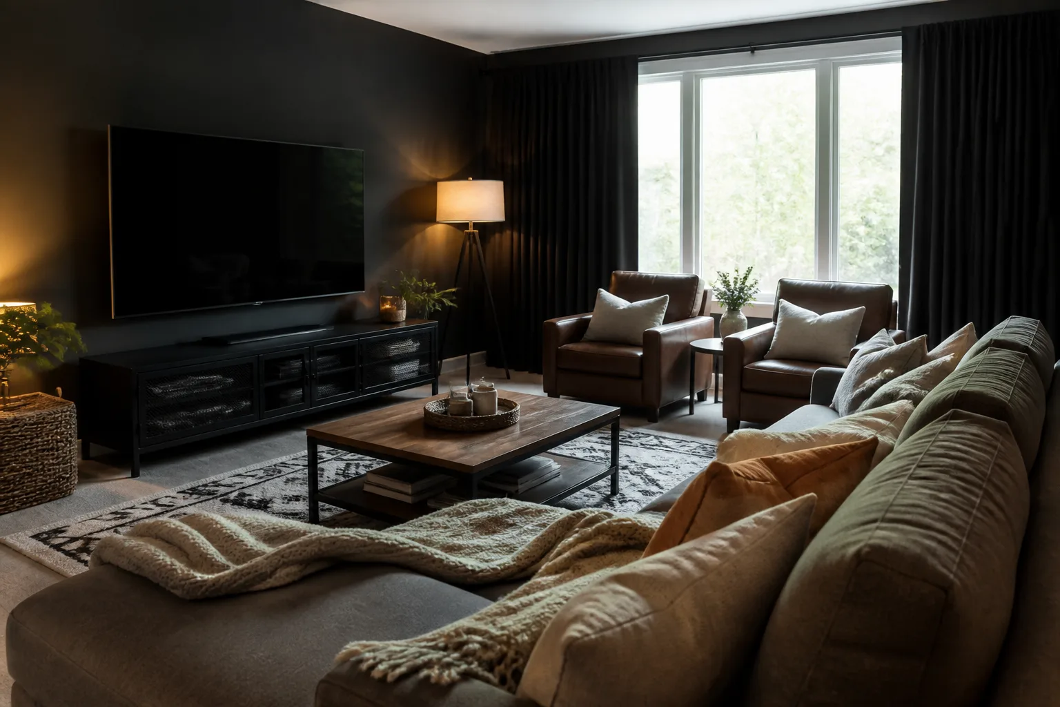 A rental media room, designed for it