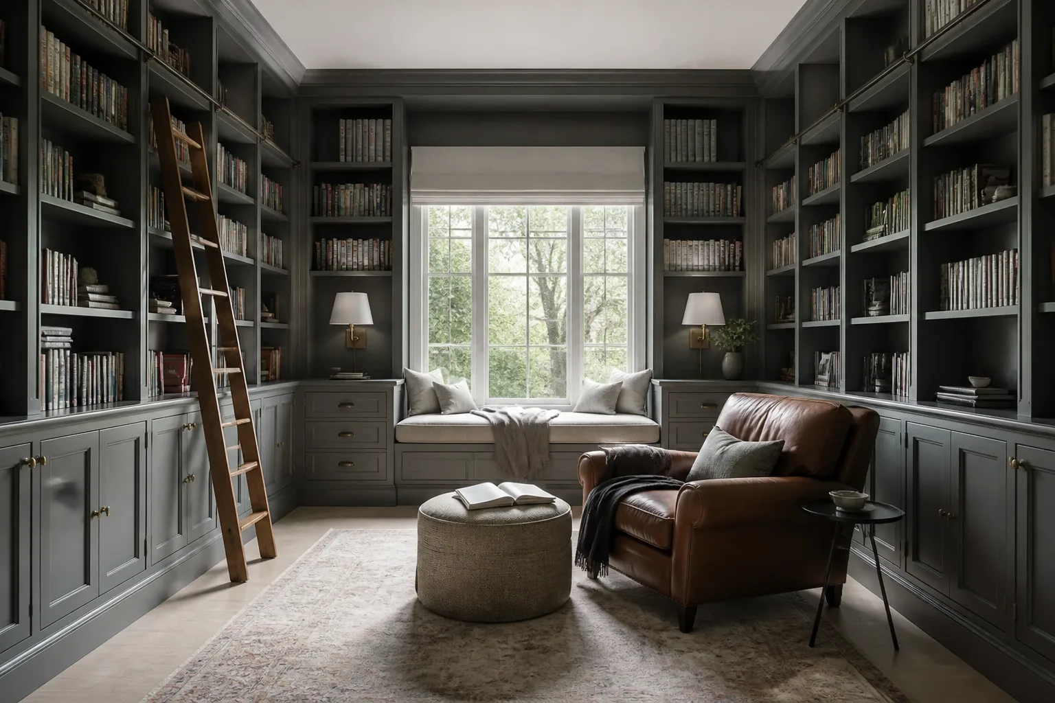 A shared home library, designed for it