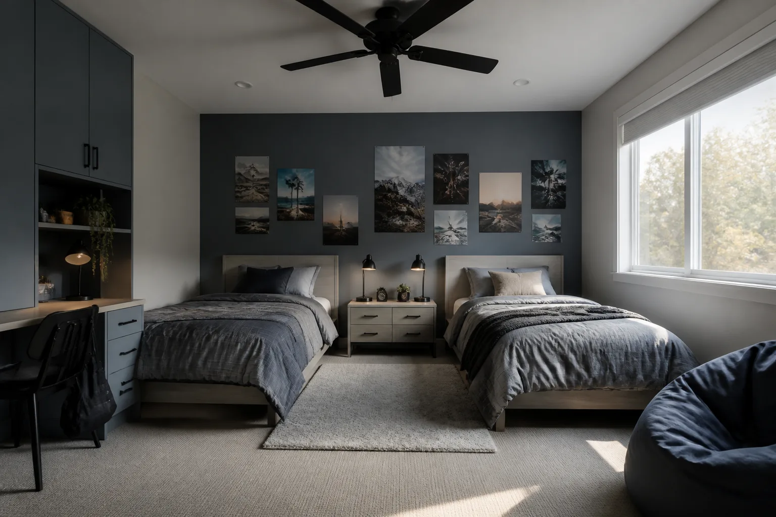 A shared teen bedroom, designed for it
